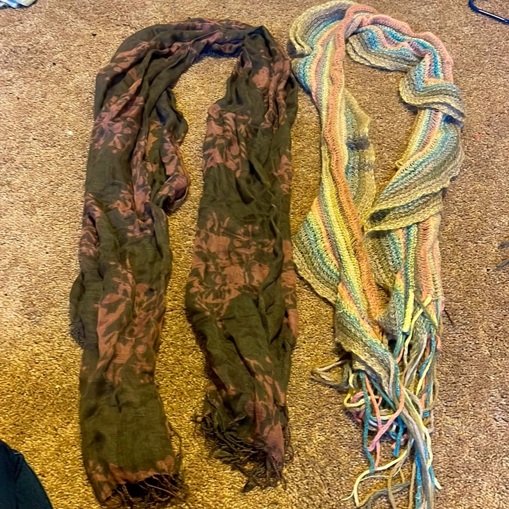 2 scarfs like new purple/grey and multi color pastels